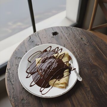 F&ecirc;te gourmande et pause caf&eacute; traditionnelle avec une cr&ecirc;pe parisienne typique au chocolat lors de la Chandeleur