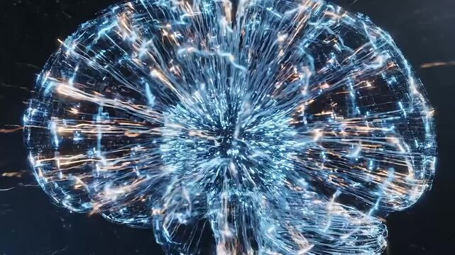 Digital representation of artificial intelligence brain with glowing neural networks symbolizing active thought and intelligence