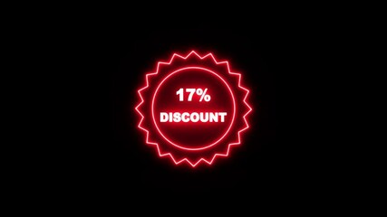 Neon Red color 17% discount starburst badge promotional sale sticker for marketing campaigns, 17% Off Discount, 17% off promotion for seasonal discount offer sale, 4k on transparent background