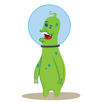 Illustration of a green alien mascot, an alien with a helmet. Image can be used in educational and promotional materials.