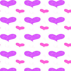 Seamless vector pattern with purple and pink hearts on white background. Cute romantic design for wrapping paper, textiles, wallpapers, greeting cards, Valentine projects and digital backgrounds