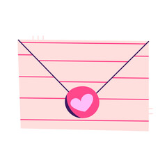 Vector illustration of a pink love letter envelope with heart wax seal. Romantic design for Valentine cards, wedding invitations, love messages, stationery, greeting cards and romantic projects