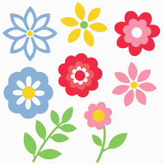 Obraz premium Hand Drawn Botanical Collection, Colorful Set of Wildflowers and Leaves.