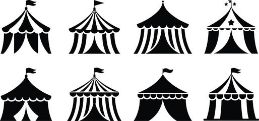 Circus tent silhouette set with carnival marquee shapes festival big top black shadow entertainment vector illustration collection © Kseniia Dizdar