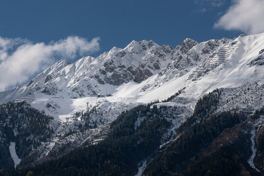 Nordkette snowy peaks with ski area above Innsbruck, Austria