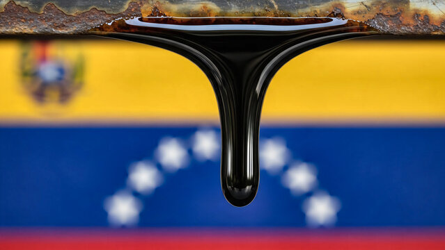 A drop of oil dripping in front of the flag. Symbolism representing the nation's most valuable resources
