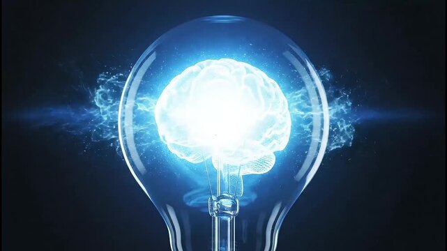 Brain Inside Lightbulb with Electric Energy.