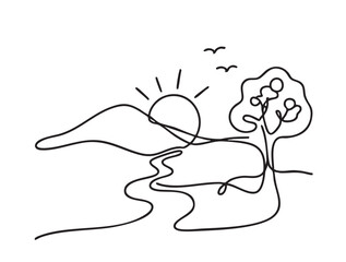 Doodles Farm landscape abstract sketch, tree