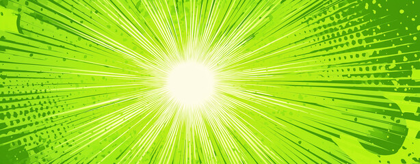 Bright Green Radial Burst with Halftone Dots and Sunburst