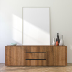 3D Render of White A4 Frame Mockup on Light Interior Wall