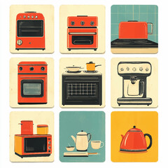 kitchen icons set. A set of illustrations of kitchen appliances. Kitchen helpers. Electrical cooking appliances.