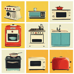 set of kitchen appliances. A set of illustrations of kitchen appliances. Kitchen helpers. Electrical cooking appliances.