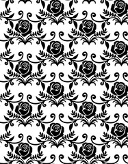 geometric rose flower seamless pattern, black and white wallpaper decoration 
