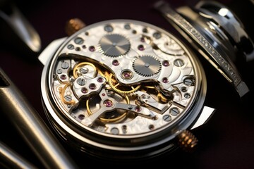 Intricate watch movement with exposed gears and jewels representing precision engineering and luxury