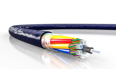 Fiber optic cable on white 3d