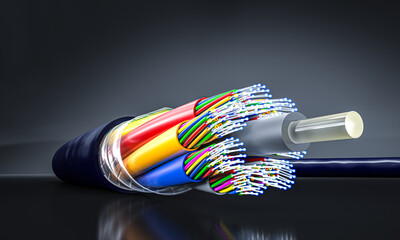 Fiber optic cable 3d on black background