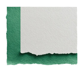 A torn piece of white paper against a teal background
