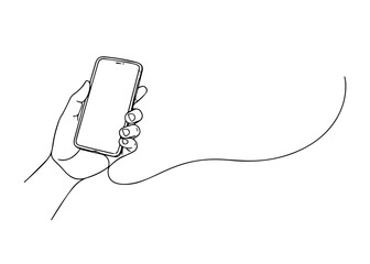 Obraz premium smartphone in hand hand draw line icon vector Vector hand draw line icon on a transparent background