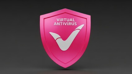 Pink shield with checkmark on transparent background