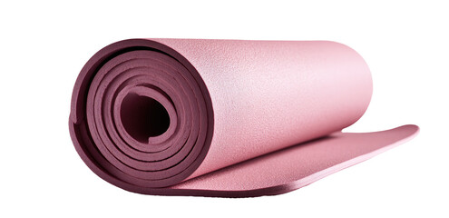 Rolled-up, light-pink exercise mat