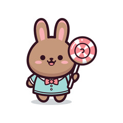 Adorable Cartoon Bunny with Lollipop Illustration