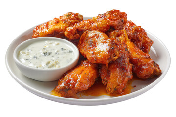 Plate of spicy chicken wings with a side of blue cheese dip