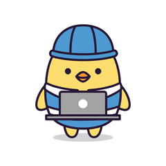 Cartoon Chick Using Laptop Computer Illustration © Robiul