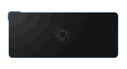 Black gaming mouse pad with circuit board design and blue outline