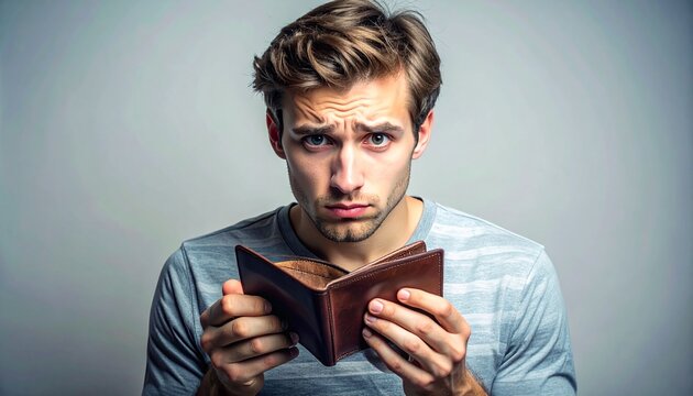 Finanzielle Krise und Insolvenz &ndash; Gestresster Mann mit leerem Portemonnaie
