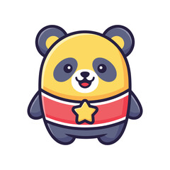 Naklejka premium Adorable Cartoon Panda Bear with Star Emblem Vector Illustration