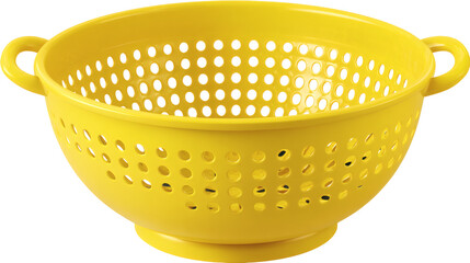 Colander plastic kitchen utensil isolated on a white background.