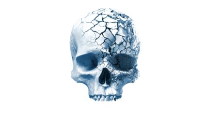 Cracked skull warning icon isolated on a white background