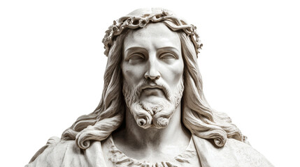 Fototapeta premium Jesus Christ statue with serene expression isolated on a white background