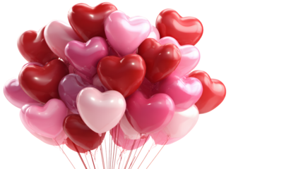 Pink and red balloons shaped like hearts isolated on a white background