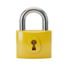 Naklejka premium Yellow padlock with silver shackle and keyhole, isolated on transparent background