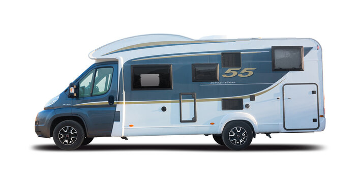 Fiat Ducato Burnster 55 motorhome side view isolated on white background