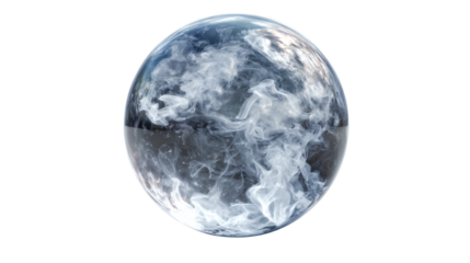Mystical crystal ball with smoke inside isolated on a white background