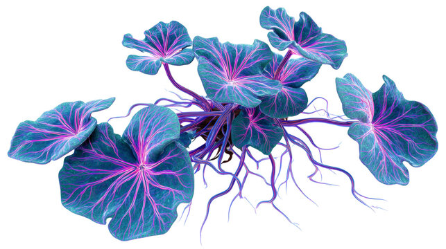Bioluminescent desert plant with neon veins, futuristic alien flora, isolated on a white background