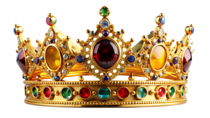 Luxurious golden crown with precious jewels and ornate details