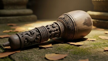 Ancient Prayer Bead on Stone Floor.