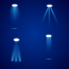 Bright blue spotlights shine across a dark concert stage, creating a glowing beam of light that illuminates the night scene with a vibrant star motion design for a club party or show