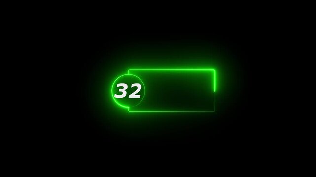 Blue Neon Number 32 Inside Circle With Rectangular Frame On Black Background sixty five numeral