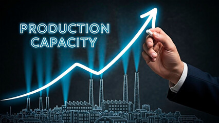 A hand drawing an upward trend line representing increasing production capacity