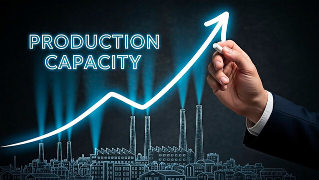 A hand drawing an upward trend line representing increasing production capacity