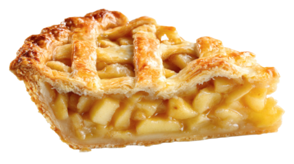 Apple pie slice isolated on a white background.