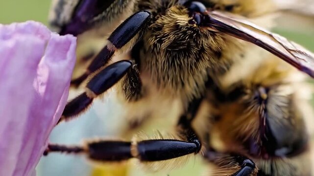 Bees Pollinating Flowers Nature Macro Photography Outdoor Close-Up Pollination Process