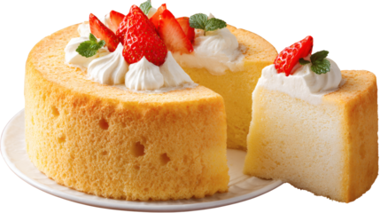 Chiffon cake Japanese dessert isolated on a white background