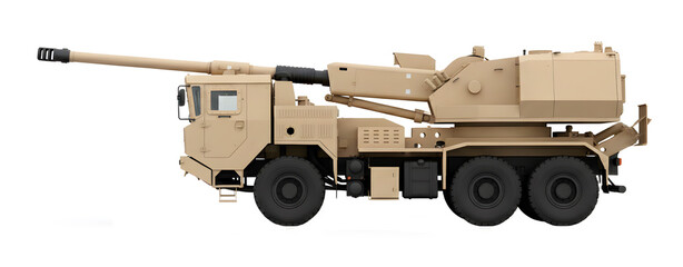 SH-16 155mm SPH (It is a 32-ton three-axle truck with an armored cabin, on the chassis of which an unmanned turret is installed) © Tikros