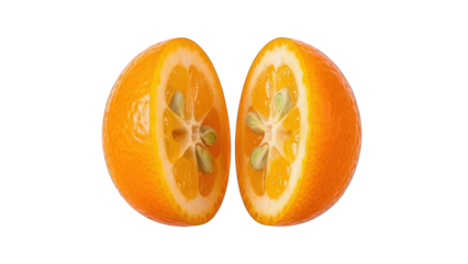 Bright Orange Kumquat Fruit Sliced in Half Revealing Juicy Segments citrus halved