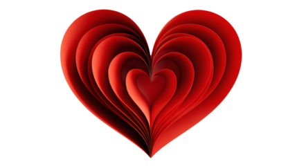 Valentine’s Day heart made of red paper layers, minimal romantic style, isolated on a white background
